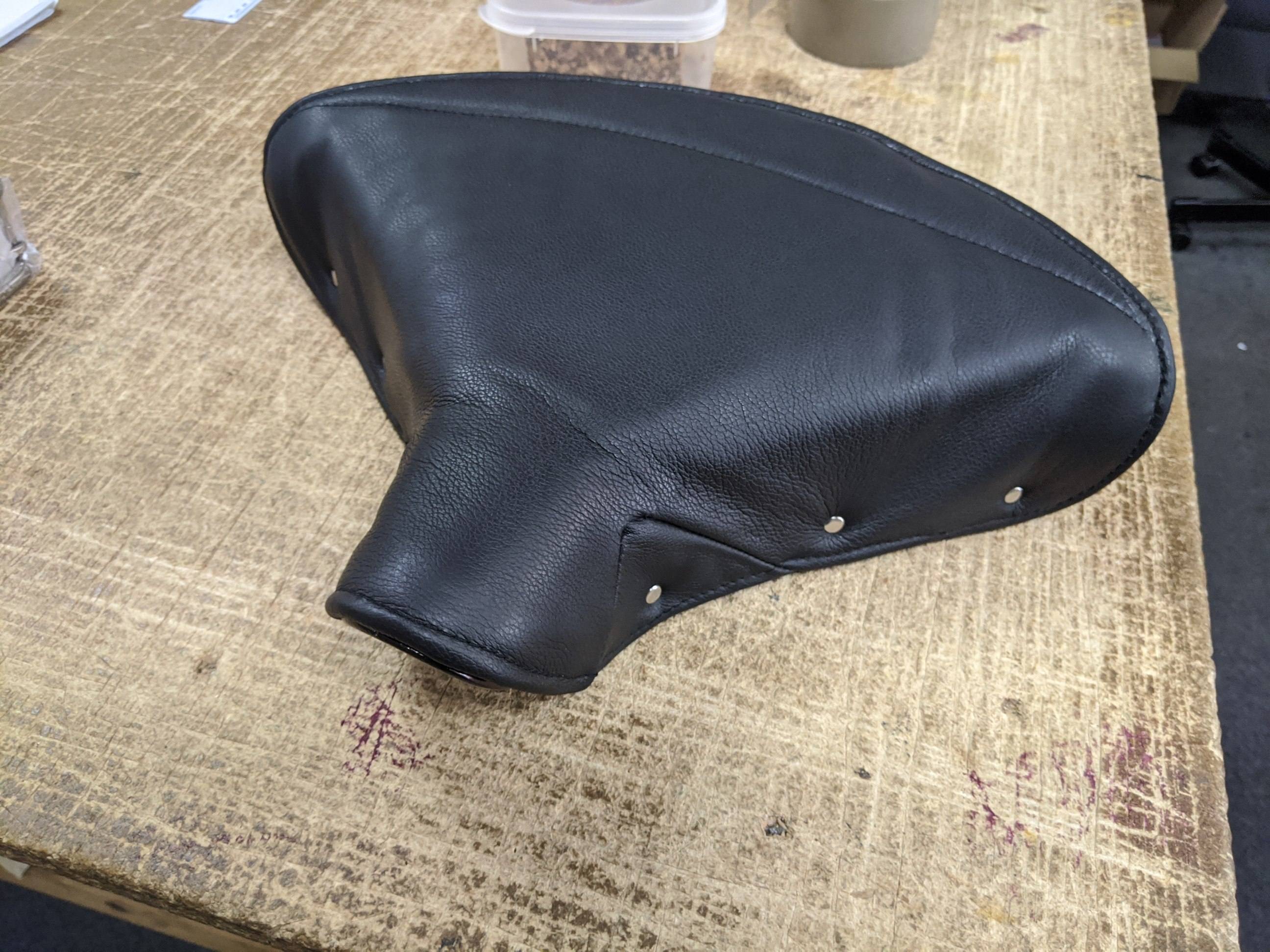 Restored leather motorcycle seat