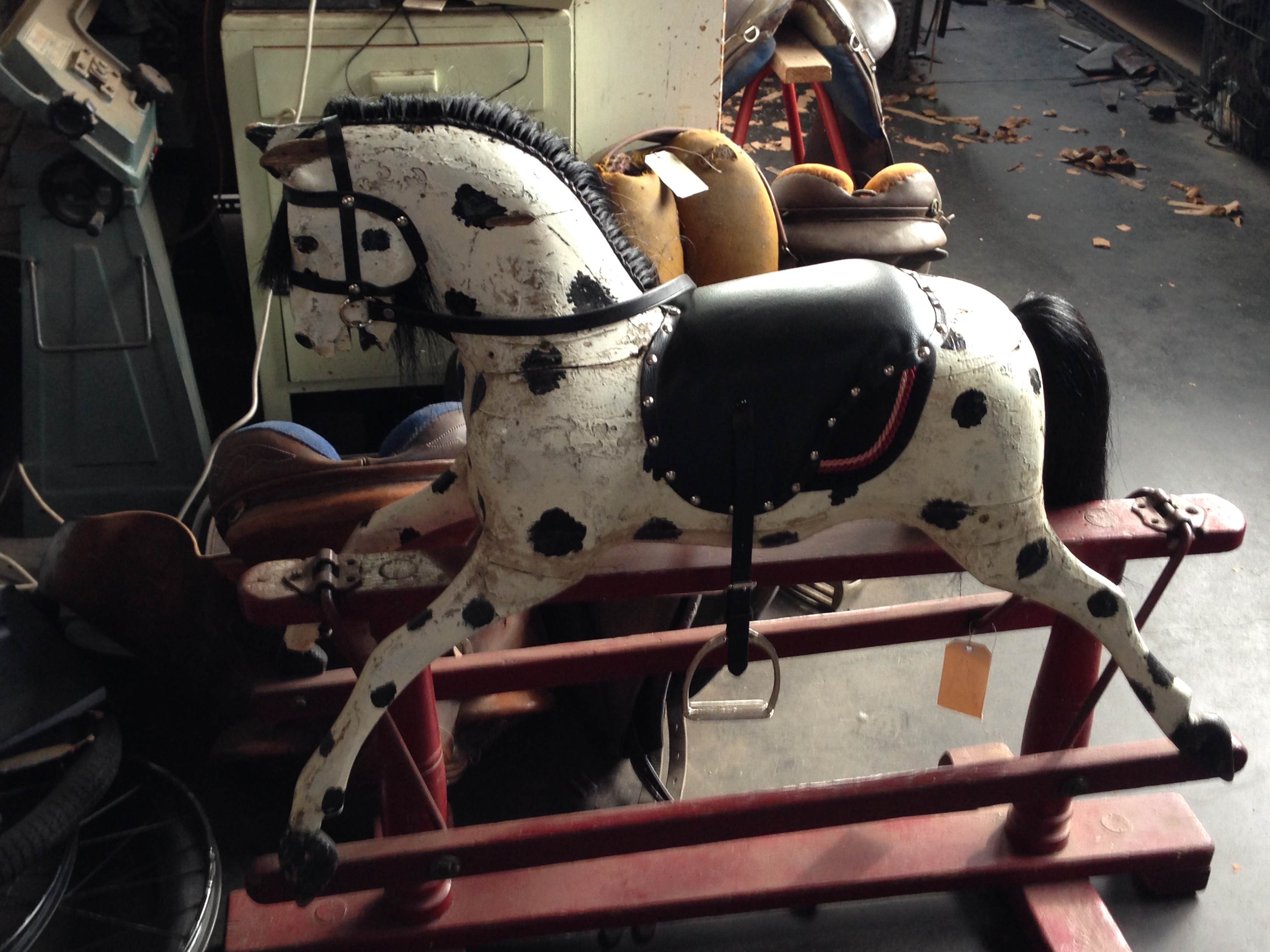 Vintage rocking horse awaiting restoration